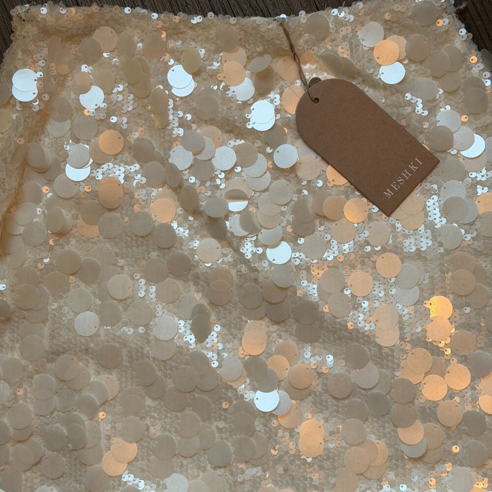 MESHKI Maude Transparent Sequin White Bridal Mini Skirt With Split - Small - Picture 8 of 8